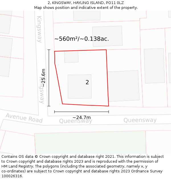 2, KINGSWAY, HAYLING ISLAND, PO11 0LZ: Plot and title map