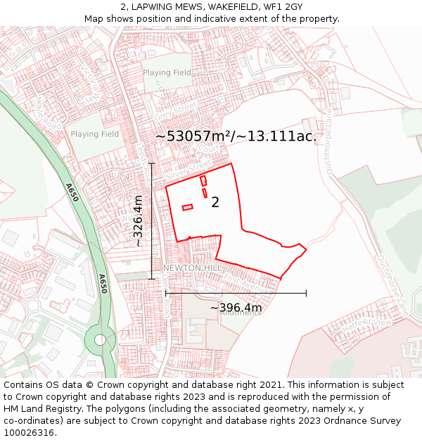 2, LAPWING MEWS, WAKEFIELD, WF1 2GY: Plot and title map