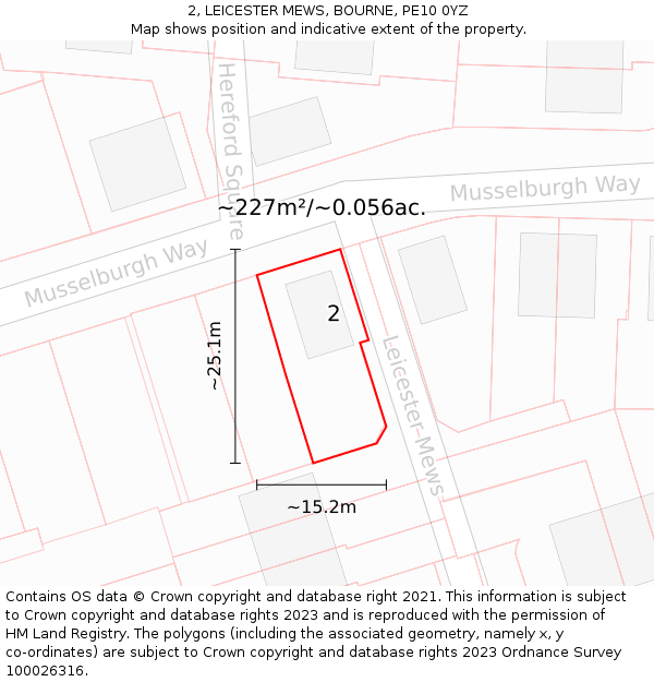 2, LEICESTER MEWS, BOURNE, PE10 0YZ: Plot and title map