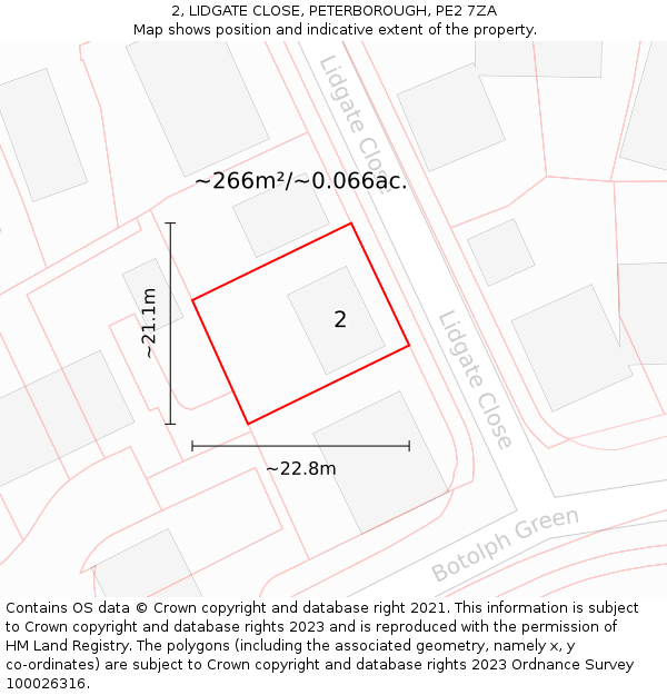 2, LIDGATE CLOSE, PETERBOROUGH, PE2 7ZA: Plot and title map