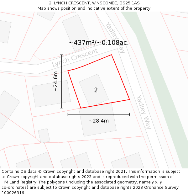 2, LYNCH CRESCENT, WINSCOMBE, BS25 1AS: Plot and title map