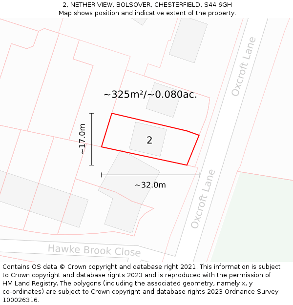 2, NETHER VIEW, BOLSOVER, CHESTERFIELD, S44 6GH: Plot and title map