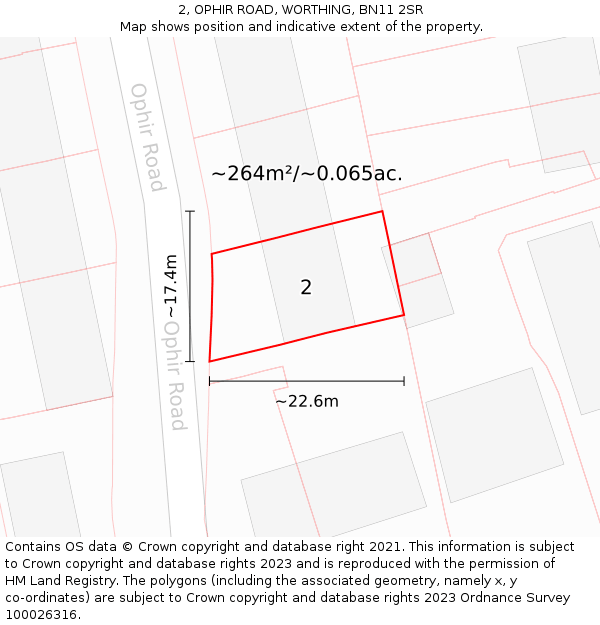 2, OPHIR ROAD, WORTHING, BN11 2SR: Plot and title map