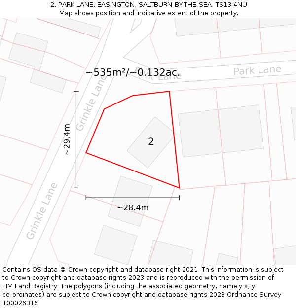 2, PARK LANE, EASINGTON, SALTBURN-BY-THE-SEA, TS13 4NU: Plot and title map