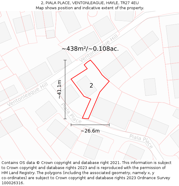 2, PIALA PLACE, VENTONLEAGUE, HAYLE, TR27 4EU: Plot and title map