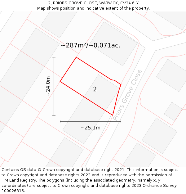 2, PRIORS GROVE CLOSE, WARWICK, CV34 6LY: Plot and title map