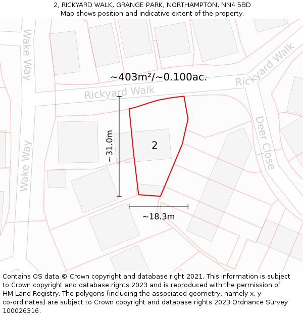 2, RICKYARD WALK, GRANGE PARK, NORTHAMPTON, NN4 5BD: Plot and title map