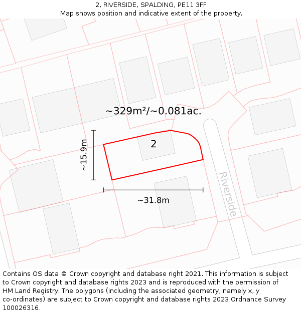 2, RIVERSIDE, SPALDING, PE11 3FF: Plot and title map