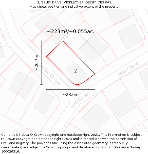 2, SELBY DRIVE, MICKLEOVER, DERBY, DE3 0AS: Plot and title map