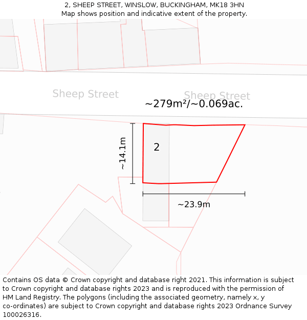 2, SHEEP STREET, WINSLOW, BUCKINGHAM, MK18 3HN: Plot and title map