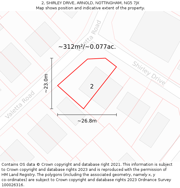 2, SHIRLEY DRIVE, ARNOLD, NOTTINGHAM, NG5 7JX: Plot and title map