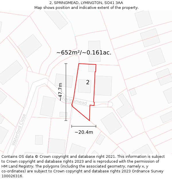 2, SPRINGMEAD, LYMINGTON, SO41 3AA: Plot and title map