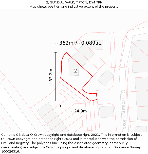 2, SUNDIAL WALK, TIPTON, DY4 7PN: Plot and title map