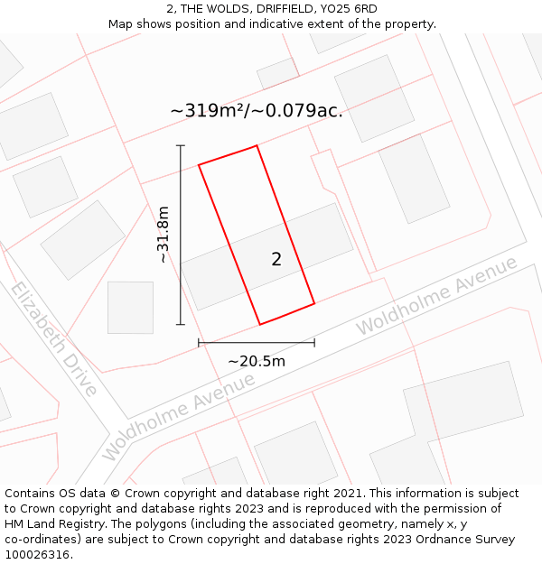 2, THE WOLDS, DRIFFIELD, YO25 6RD: Plot and title map