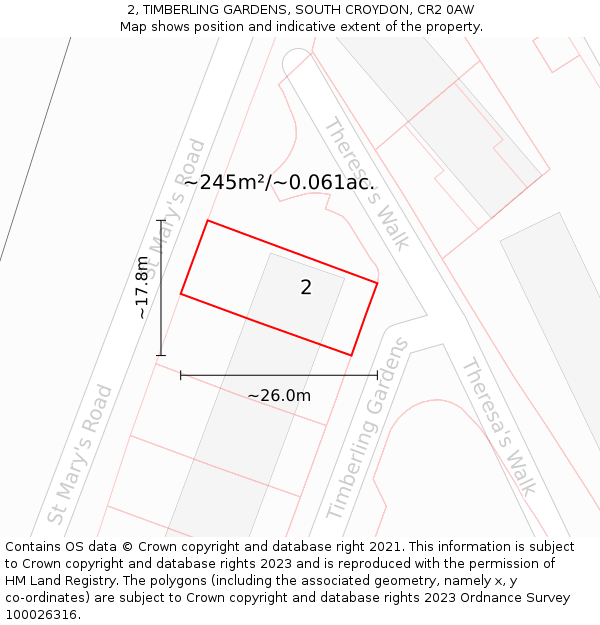 2, TIMBERLING GARDENS, SOUTH CROYDON, CR2 0AW: Plot and title map