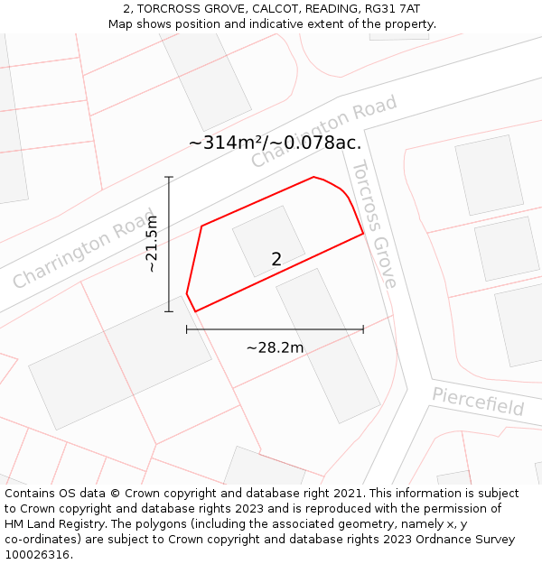 2, TORCROSS GROVE, CALCOT, READING, RG31 7AT: Plot and title map