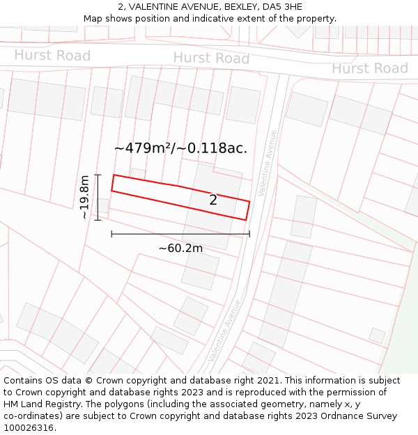 2, VALENTINE AVENUE, BEXLEY, DA5 3HE: Plot and title map