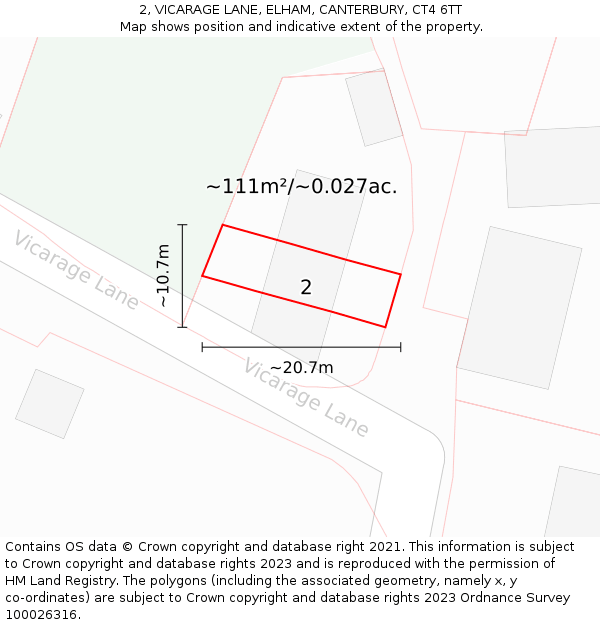 2, VICARAGE LANE, ELHAM, CANTERBURY, CT4 6TT: Plot and title map