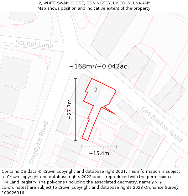 2, WHITE SWAN CLOSE, CONINGSBY, LINCOLN, LN4 4NY: Plot and title map