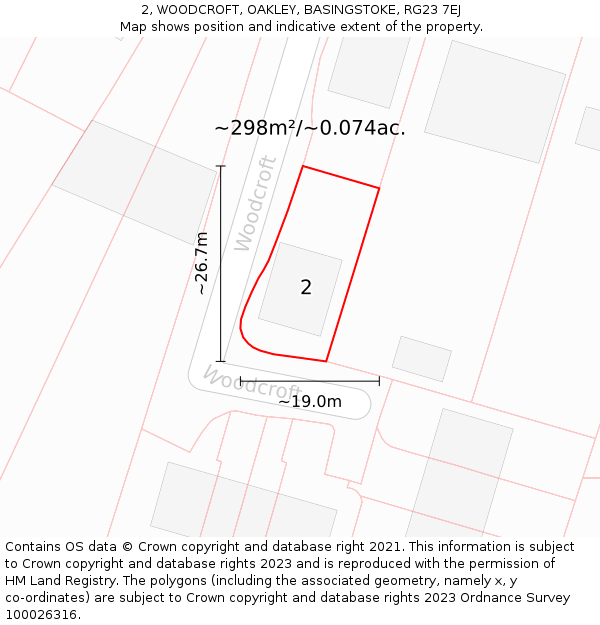 2, WOODCROFT, OAKLEY, BASINGSTOKE, RG23 7EJ: Plot and title map