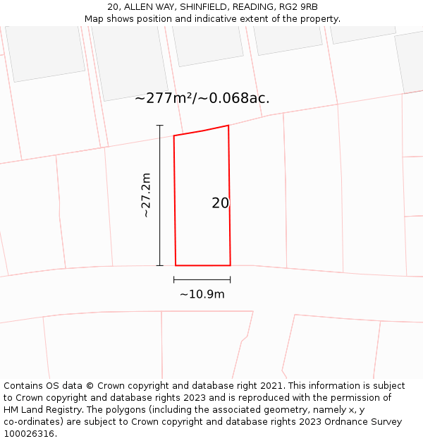 20, ALLEN WAY, SHINFIELD, READING, RG2 9RB: Plot and title map