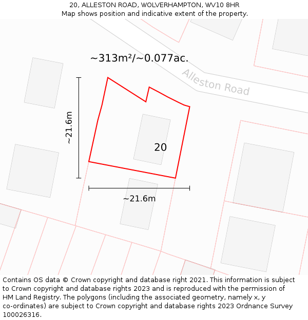 20, ALLESTON ROAD, WOLVERHAMPTON, WV10 8HR: Plot and title map