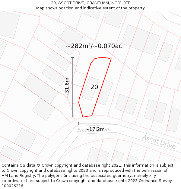 20, ASCOT DRIVE, GRANTHAM, NG31 9TB: Plot and title map