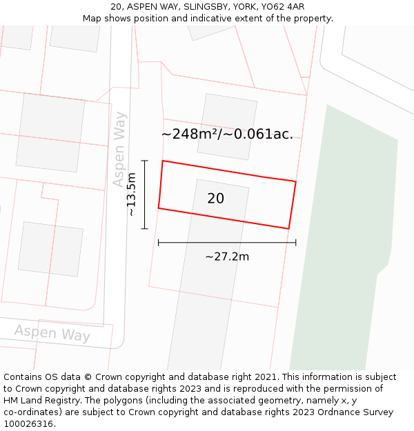 20, ASPEN WAY, SLINGSBY, YORK, YO62 4AR: Plot and title map