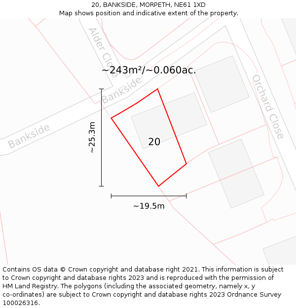 20, BANKSIDE, MORPETH, NE61 1XD: Plot and title map