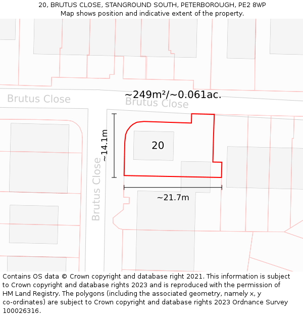 20, BRUTUS CLOSE, STANGROUND SOUTH, PETERBOROUGH, PE2 8WP: Plot and title map