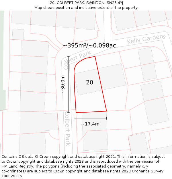 20, COLBERT PARK, SWINDON, SN25 4YJ: Plot and title map