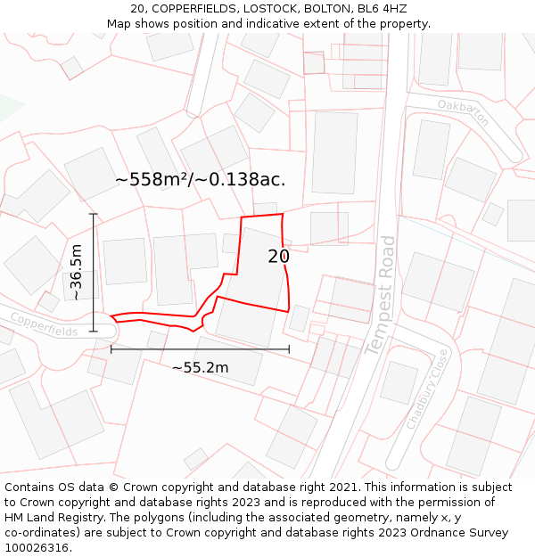 20, COPPERFIELDS, LOSTOCK, BOLTON, BL6 4HZ: Plot and title map