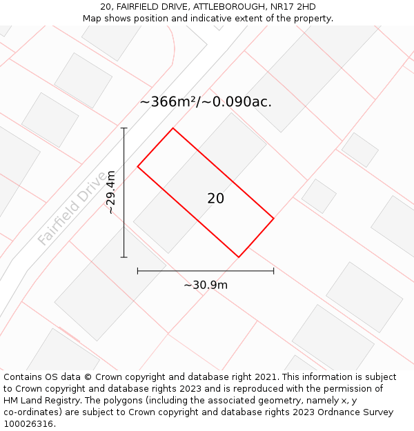 20, FAIRFIELD DRIVE, ATTLEBOROUGH, NR17 2HD: Plot and title map