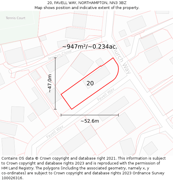 20, FAVELL WAY, NORTHAMPTON, NN3 3BZ: Plot and title map