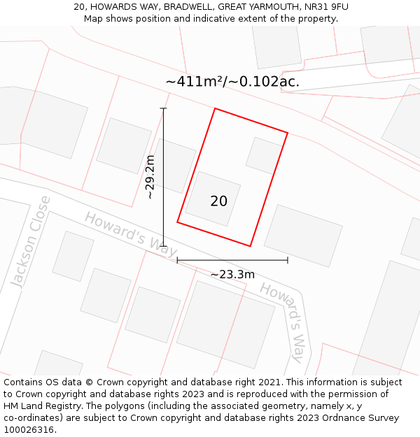 20, HOWARDS WAY, BRADWELL, GREAT YARMOUTH, NR31 9FU: Plot and title map