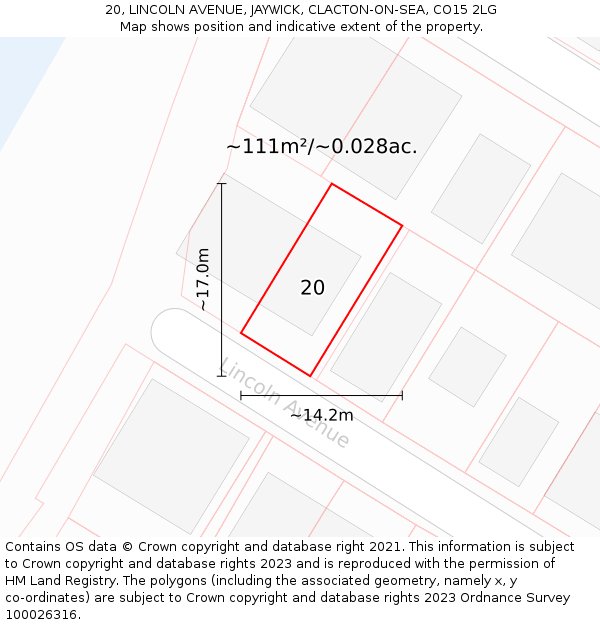 20, LINCOLN AVENUE, JAYWICK, CLACTON-ON-SEA, CO15 2LG: Plot and title map