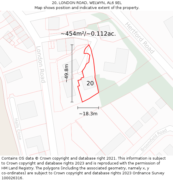 20, LONDON ROAD, WELWYN, AL6 9EL: Plot and title map