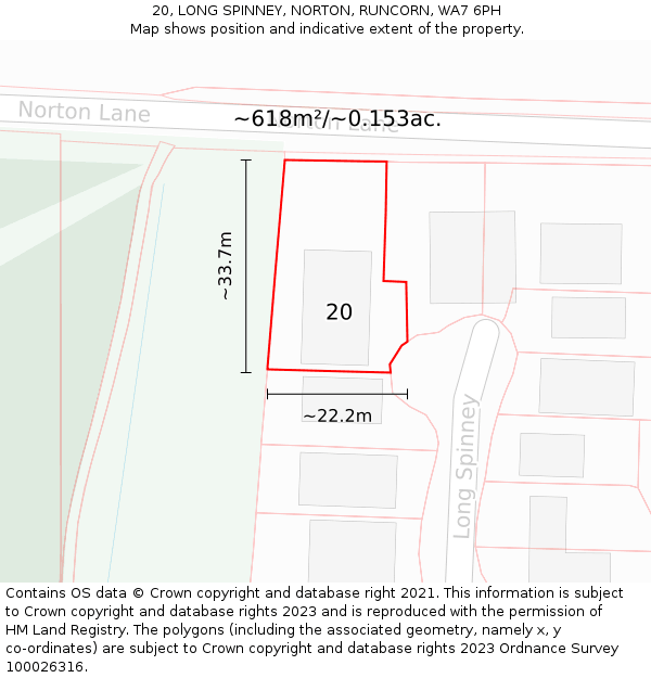 20, LONG SPINNEY, NORTON, RUNCORN, WA7 6PH: Plot and title map
