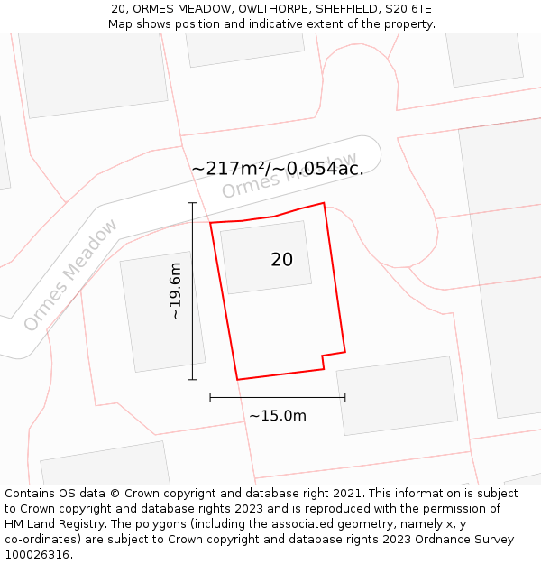 20, ORMES MEADOW, OWLTHORPE, SHEFFIELD, S20 6TE: Plot and title map