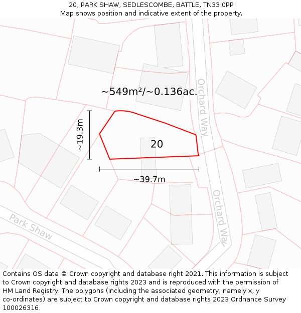 20, PARK SHAW, SEDLESCOMBE, BATTLE, TN33 0PP: Plot and title map