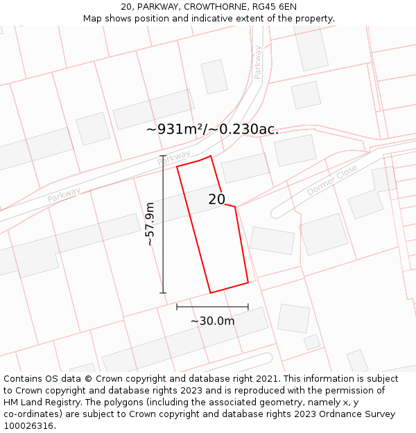 20, PARKWAY, CROWTHORNE, RG45 6EN: Plot and title map