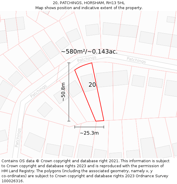 20, PATCHINGS, HORSHAM, RH13 5HL: Plot and title map