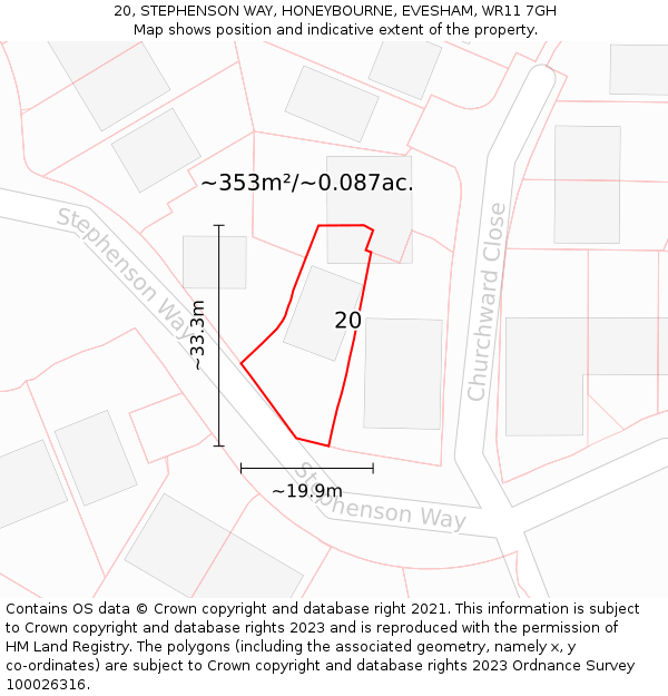 20, STEPHENSON WAY, HONEYBOURNE, EVESHAM, WR11 7GH: Plot and title map