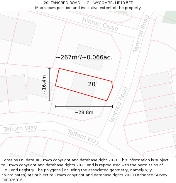 20, TANCRED ROAD, HIGH WYCOMBE, HP13 5EF: Plot and title map