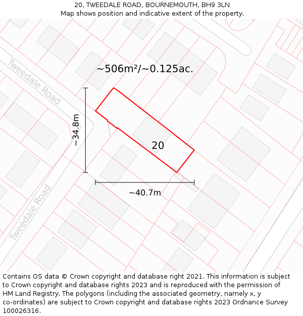 20, TWEEDALE ROAD, BOURNEMOUTH, BH9 3LN: Plot and title map