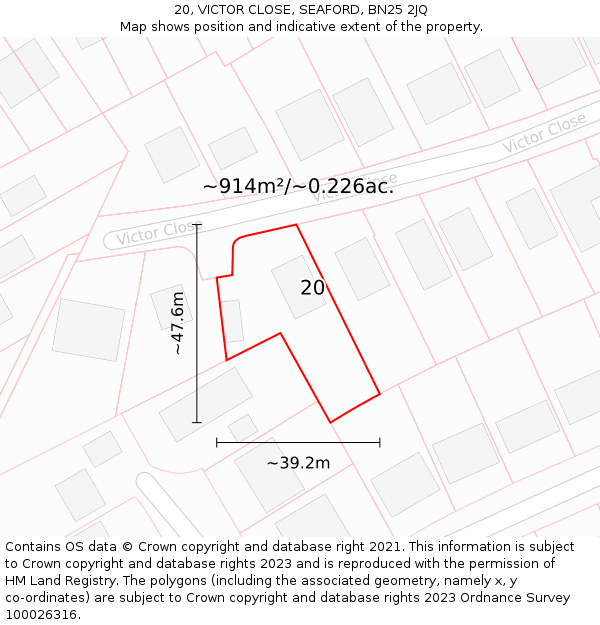 20, VICTOR CLOSE, SEAFORD, BN25 2JQ: Plot and title map