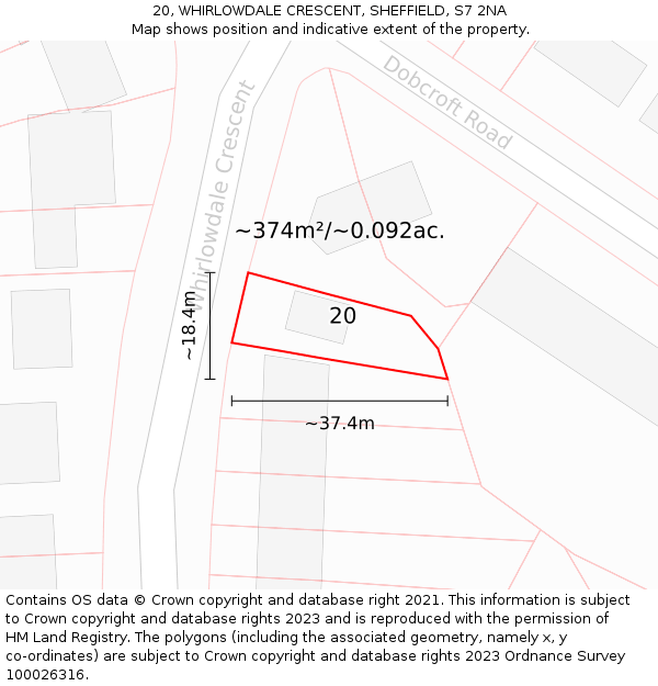 20, WHIRLOWDALE CRESCENT, SHEFFIELD, S7 2NA: Plot and title map