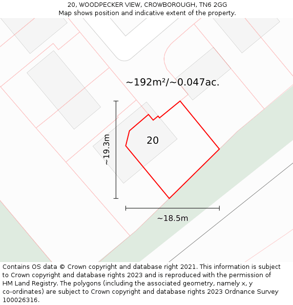 20, WOODPECKER VIEW, CROWBOROUGH, TN6 2GG: Plot and title map