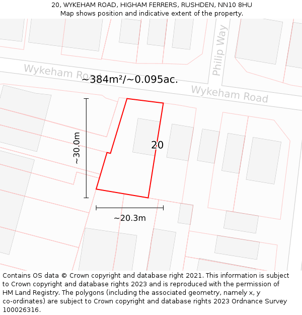 20, WYKEHAM ROAD, HIGHAM FERRERS, RUSHDEN, NN10 8HU: Plot and title map