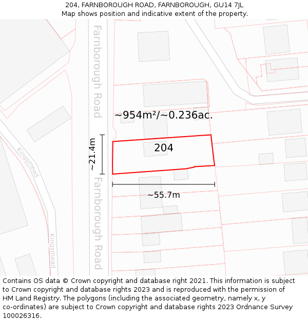 204, FARNBOROUGH ROAD, FARNBOROUGH, GU14 7JL: Plot and title map